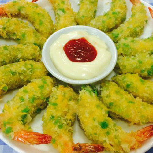 tôm chiên xù đóng khay sẵn